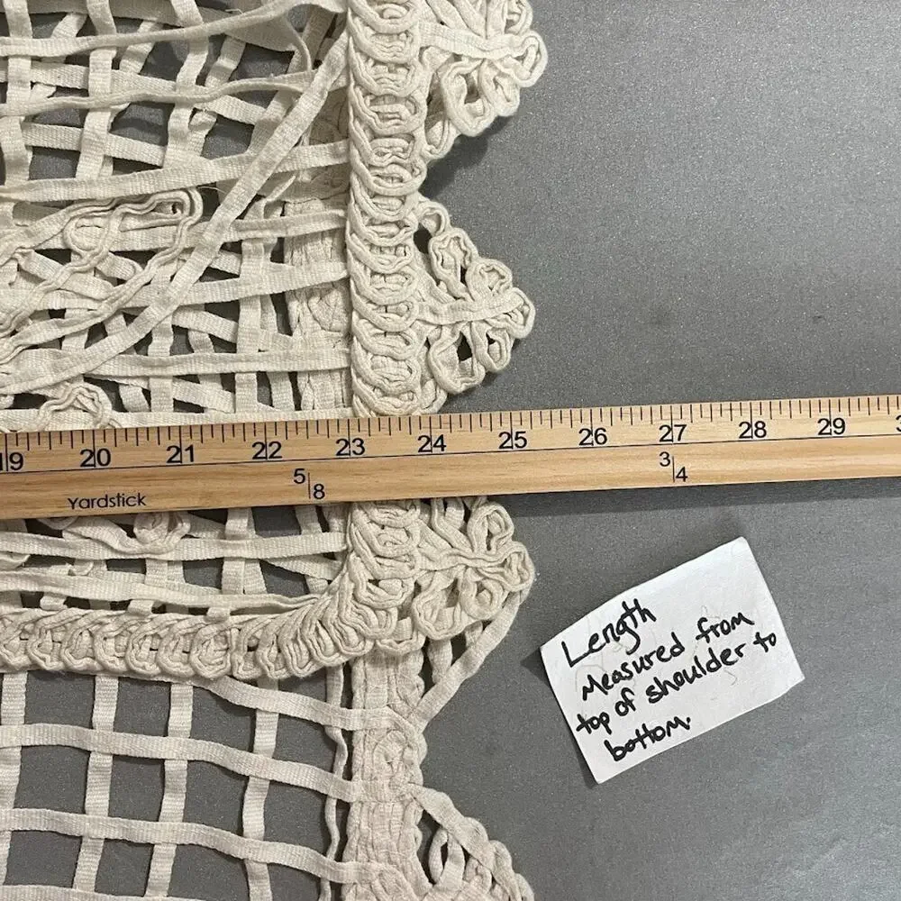 IDI by Matthew Size Medium Creamy Open Crochet Knit Vest Cardigan Beachy Boho - Picture 8 of 8